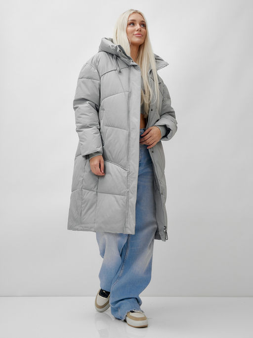 Пальто летучая мышь женское с капюшоном зимнее серого цвета 9616Sr - Mtforce фото 17
