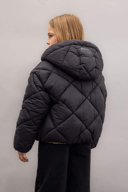 Водоотталкивающий двусторонний стеганый пуховик с капюшоном и застежкой-молнией для девочек - Defacto фото 6