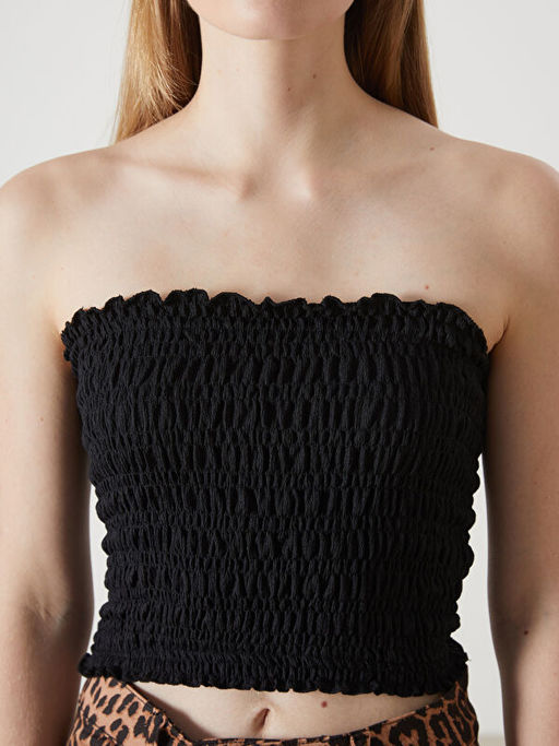 Straplez Yaka Dokulu Kad?n Crop