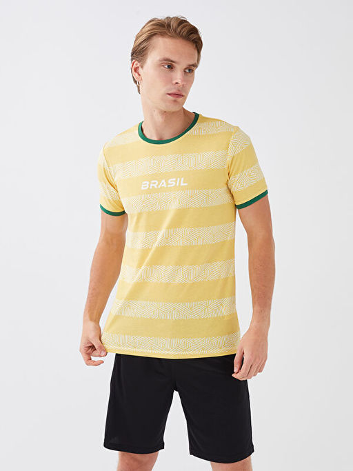 Bisiklet Yaka K?sa Kollu Bask?l? Erkek Spor Ti??rt