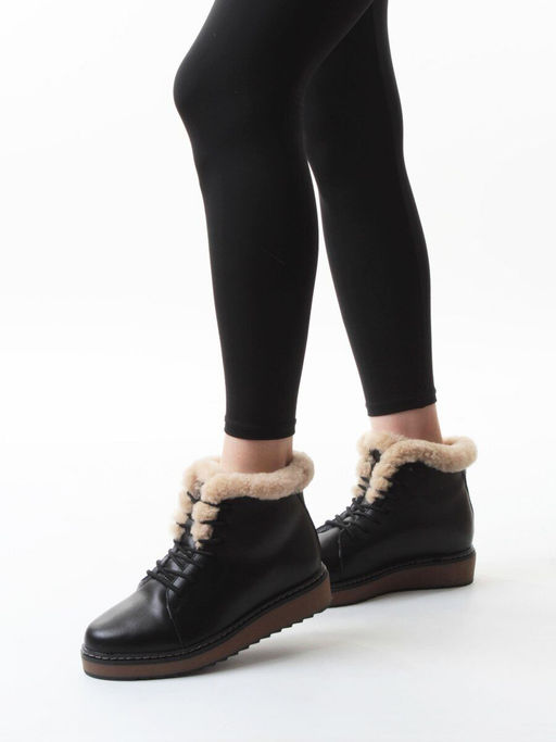 04-5606-1 BLACK Ботинки зимние женские (натуральная кожа, 100% шерсть)