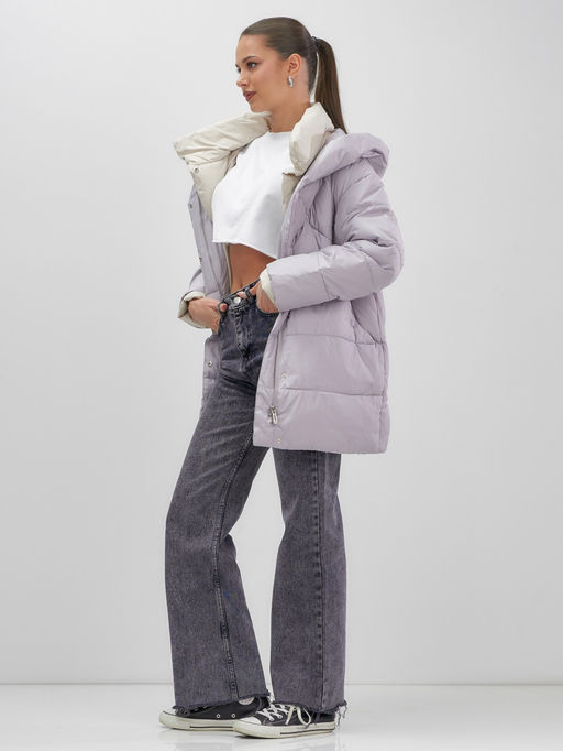 Куртка женская зимняя с капюшоном большого размера фиолетового цвета 1170F - Mtforce фото 16