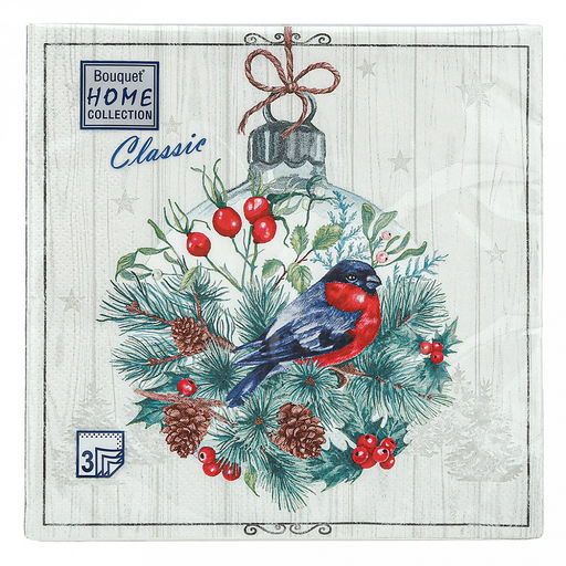 Салфетки бумажные Bouquet Home Collection Classic 33х33см, 3-х слойные, 20 штук в упаковке, 100% целлюлоза, Сказочное украшение (Россия)  фото 2