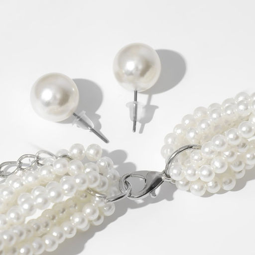 Набор 2 предмета: серьги, бусы «Жемчужный со стразами», цвет белый, 40см