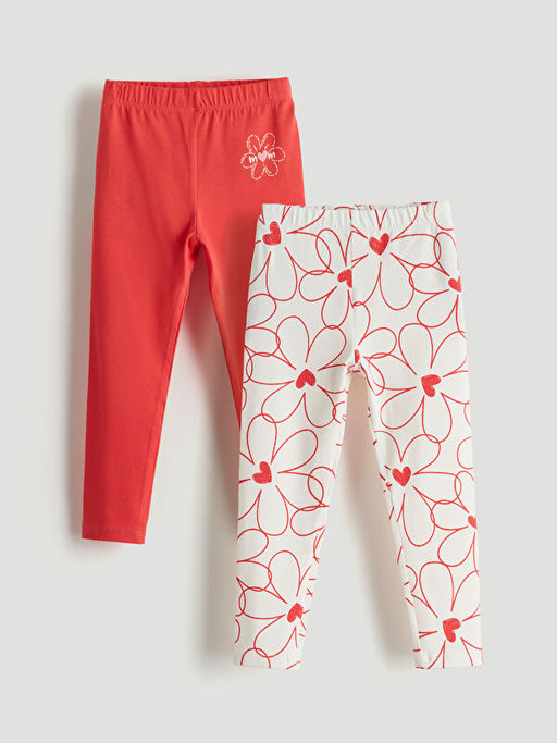 Beli Lastikli ?i?ekli K?z ?ocuk Tayt 2li