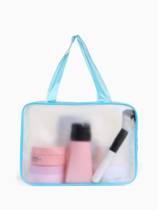 Косметичка-сумка на молнии для бассейна, большая, с ручками, с принтом, прозрачная/голубая