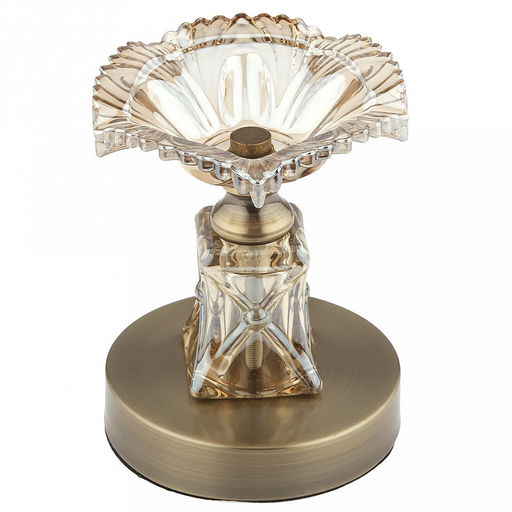 Подсвечник стеклянный "Гвоздика" h14,5см, чаша д11см, h3,4см, нескользящее основание д9,1см, металлическая ножка, бронзовый, в коробке (Китай)