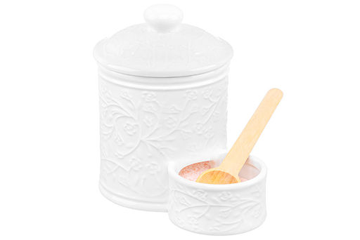 Банка д/соли 500 мл 15,5*10*14,5 см "Веточки-цветочки" с деревянной ложкой и крышкой