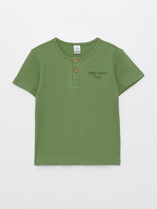 Bisiklet Yaka K?sa Kollu Nak?? Detayl? Erkek Bebek Ti??rt