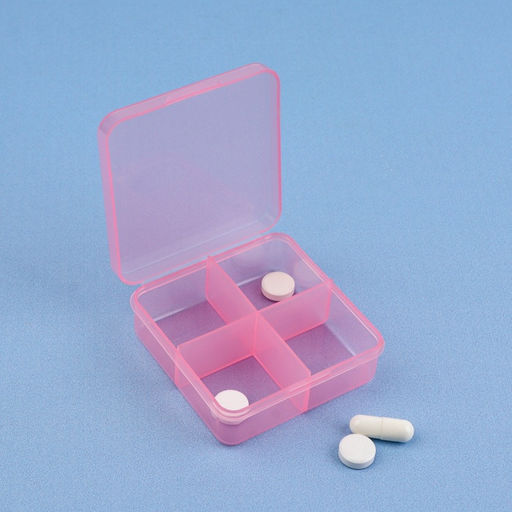 Цена за 3 шт. Таблетница, 6,5 × 6,5 × 2,5 см, 4 секции, цвет розовый