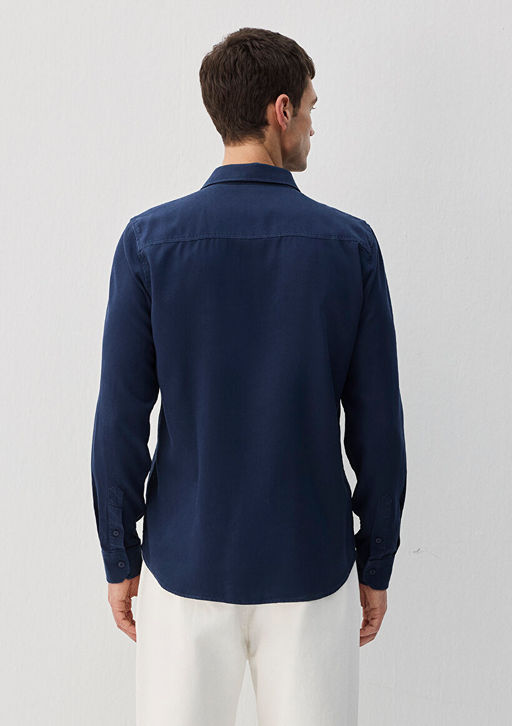 Lacivert Tencel TM Lyocell Gomlek - Mavi фото 4