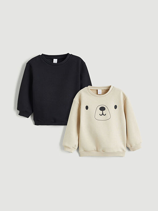 Bisiklet Yaka Erkek Bebek Kal?n Sweatshirt 2li