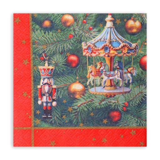 Цена за 2 шт. Салфетки бумажные GrandPero Deluxe Новогодняя карусель, 3 слоя, 33?33 см, 20 шт.