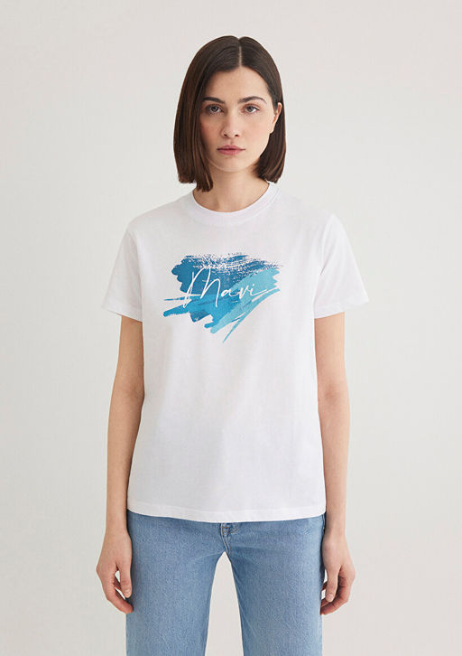 Mavi Bask?l? Beyaz Tisort  фото 3