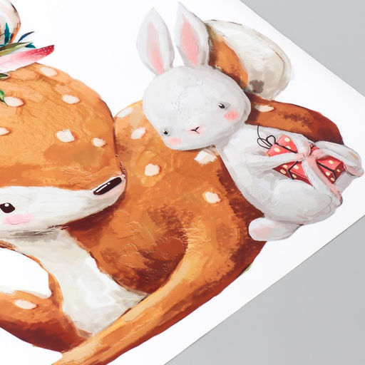 Наклейка пластик интерьерная цветная "Оленёнок с зайчиком" 39х44 см