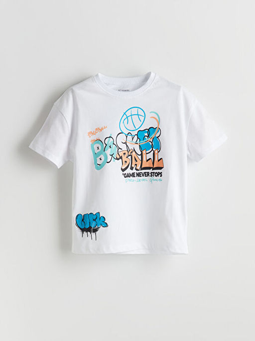 Bisiklet Yaka Bask?l? Erkek ?ocuk Ti??rt