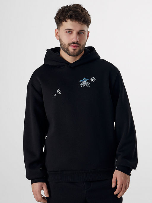 Теплое худи мужское черное с начесом