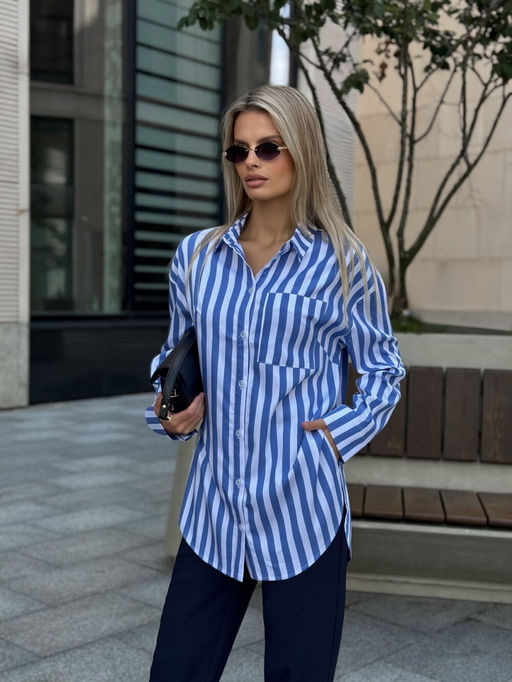 Блуза DilanaVIP 2099/1 голубая полоска - Dilana vip фото 9