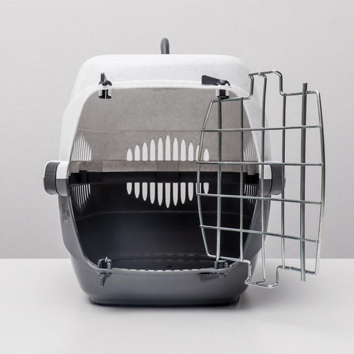 Переноска для животных до 9 кг Пижон, металлическая дверь, 43 х 29 х 27,5 см, бело-серая  фото 8