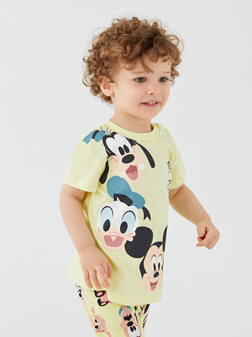 Mickey Mouse Bask?l? Bisiklet Yaka Erkek Bebek Pijama Tak?m? - Waikiki фото 2