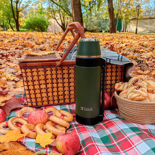 Термос из нержавеющей стали с узкой горловиной 1,5л Лукас д10см, h33,5см, горло д5см, полировка матовая, кнопка-клапан для налива, крышка-стаканчик, ручка, ремень, зеленый, TalleR (Китай) - Домашняя мода фото 7