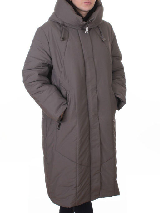 A615 GRAY/BEIGE Пальто зимнее женское (верблюжья шерсть, 120 гр. холлофайбер)