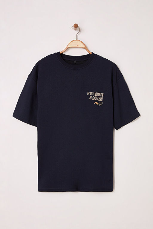 Lacivert Oversize/Geni_ Kesim Etnik Nak__l_ T-Shirt TMNSS25TS00167 - Trendyolmilla фото 2