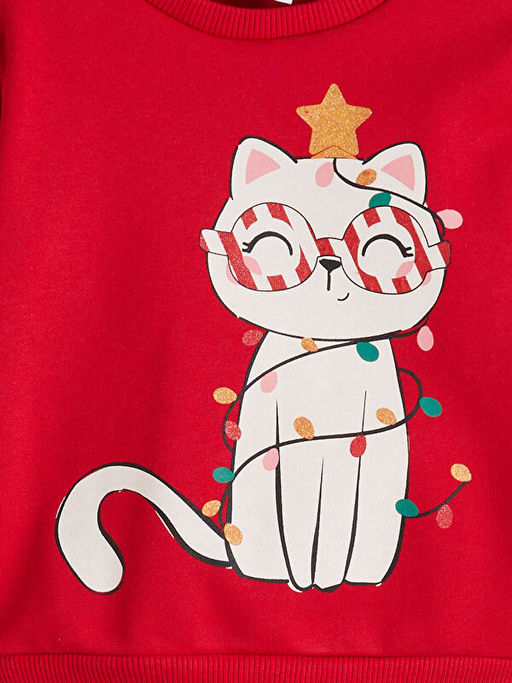 Bisiklet Yaka Bask?l? K?z ?ocuk Sweatshirt