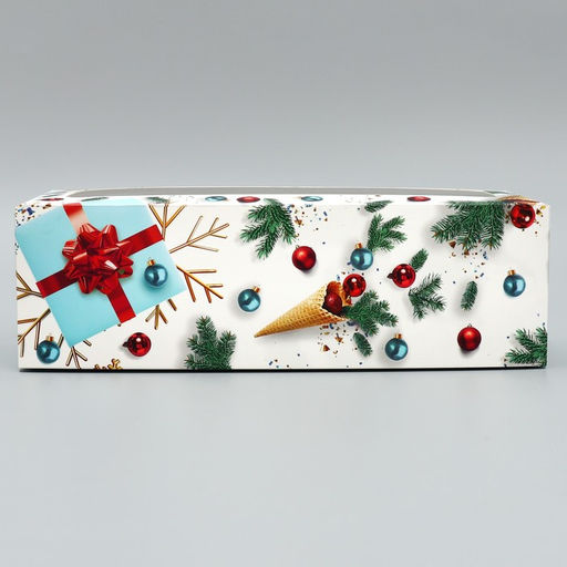 Цена за 5 шт. Коробка для кондитерских изделий с окном «Новогодняя», 26 х 10 х 8 см