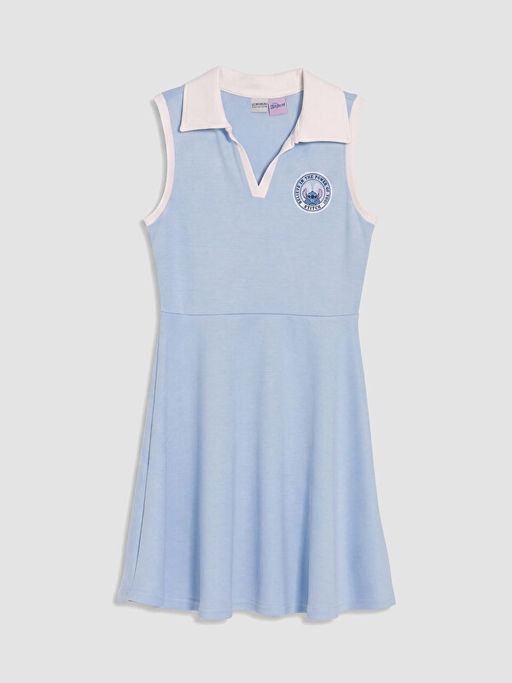 Polo Yaka Lilo & Stitch Nak??l? K?z ?ocuk Elbise