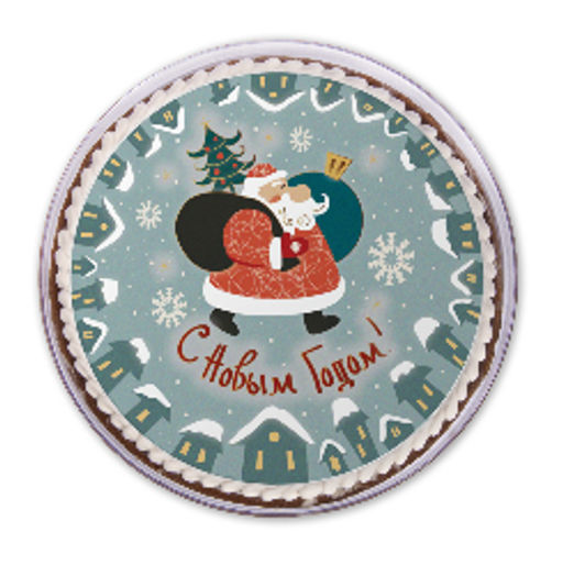 Сувенирный пряник с фотопечатью 500 гр. Дед мороз с мешком Сгущенка с грецк. ор.