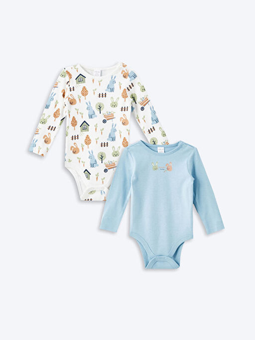 Bask?l? Erkek Bebek ??t??tl? Bodysuit 2li