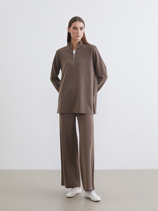 Dik Yaka ?izgili Oversize Kad?n Ti??rt