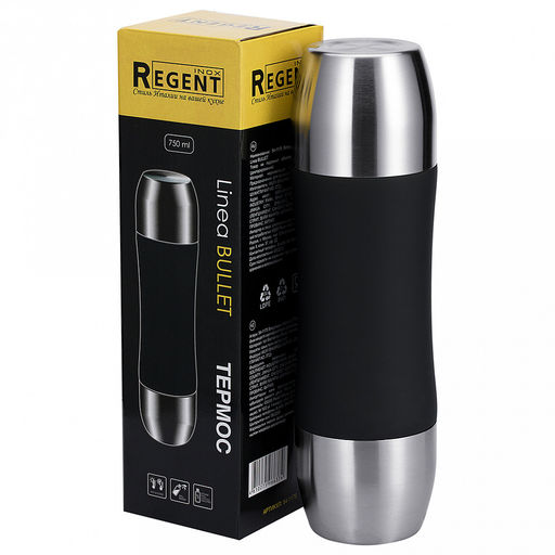 Термос из нержавеющей стали "Linea BULLET" 0,75л, 9х9х31см, двойные стенки с вакуумной изоляцией, в комплекте с двумя кружками, цветная коробка, "Regent" (Китай)