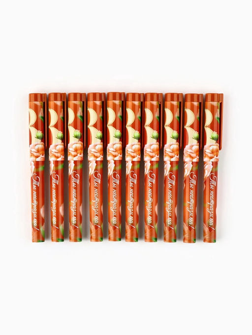 Цена за 10 шт. Ручка шариковая, синяя паста, пластиковый корпус с колпачком, 0.7 мм 8 марта: Ты неотразима