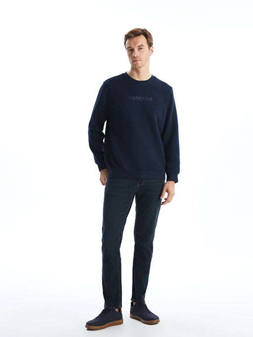 Bisiklet Yaka Uzun Kollu Bask?l? Erkek Sweatshirt