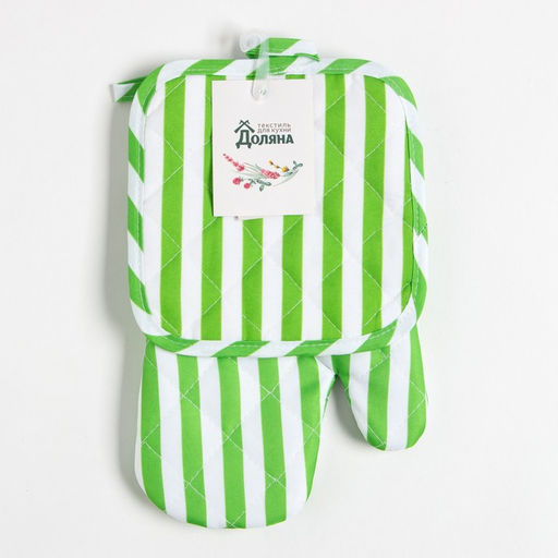 Кухонный набор Доляна цвет зелёный, прихватка 17х17 см, варежка 26х16 см, 100% п/э  фото 6