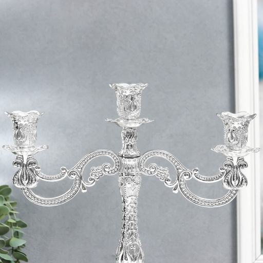 Металлический подсвечник на 3 свечи «Канделябр. Узорный», под серебро, 13×30×28 см