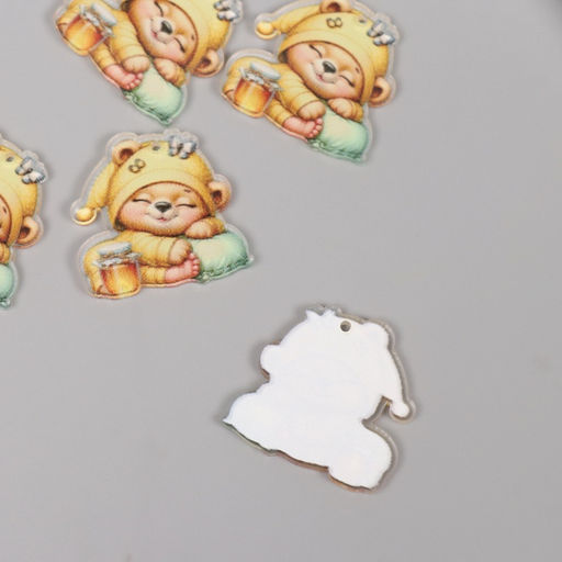 Цена за 5 шт. Декор для творчества акрил «Медвежонок в пижамке с баночкой мёда сладко спит», 3×3×0.2 см