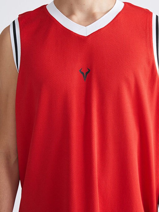 Bisiklet Yaka Bask?l? Erkek Kolsuz Ti??rt