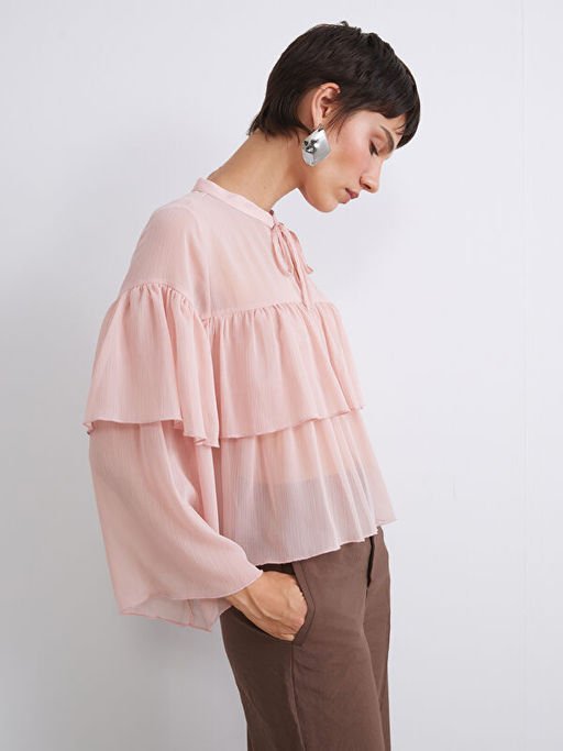 Ba?lamal? Yaka ?ifon F?rf?rl? Bluz