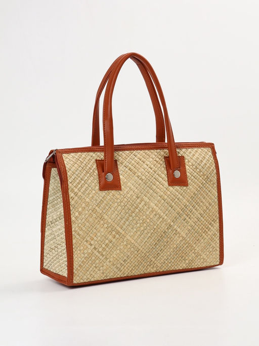 Сумка плетёная на молнии из пандана, 35?12?40 см, светло-коричневая
