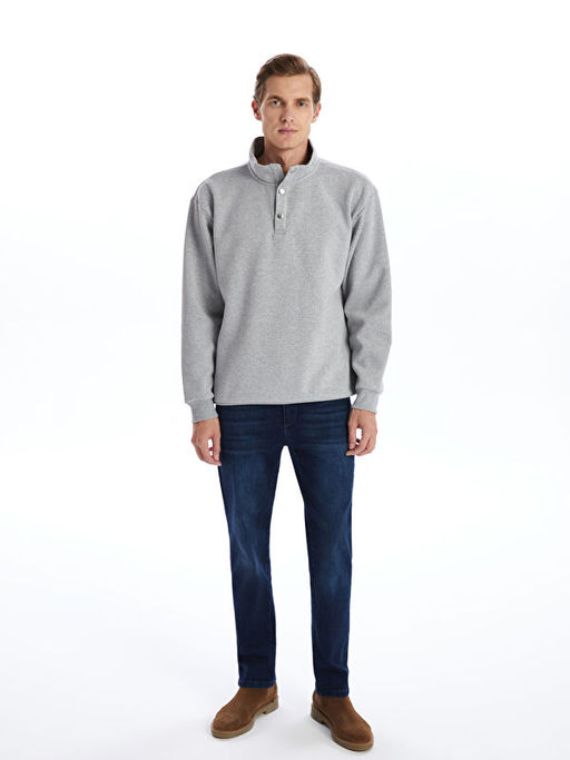 Dik Yaka Uzun Kollu Erkek Kal?n Sweatshirt