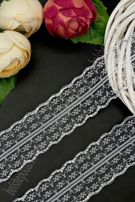 Кружево с люрексом 4,5 см*15 ярд (SF-7363) белый/серебро