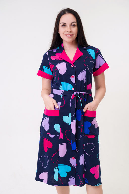 Халат женский из кулирки Елизавета сердца малина - Амадэль фото 4