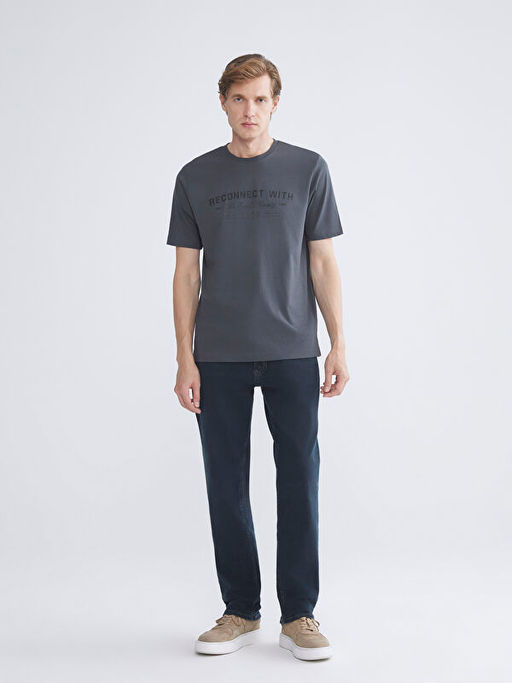 Bisiklet Yaka Bask?l? Penye Erkek Ti??rt