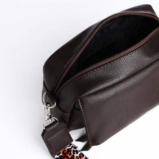 Сумка женская кросс-боди TEXTURA на молнии, 21×7×13 см, тёмно-коричневая