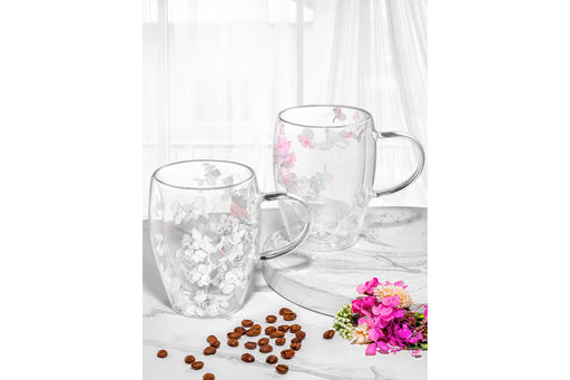 Набор 2 кружек 350 мл 13,3*9*11,5 см Crystal glass с двойн.стенками, с декором их сухоцв, роз/сер - Elan gallery фото 4