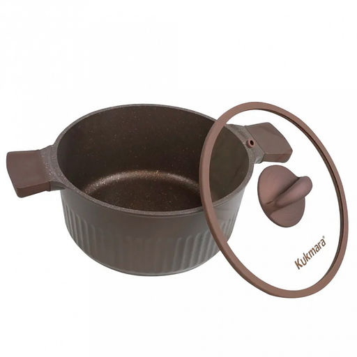 "Stella" Кастрюля с тефлоновым покрытием 3,2л, д23см, h11см, s0,32см, дно д19см, s0,4см, литая, стеклянная жаропрочная крышка, мокко (mokko) (Россия)