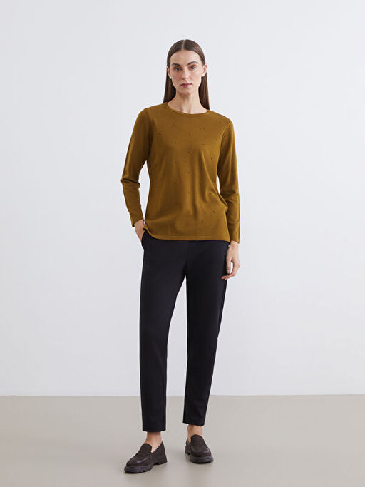 Bisiklet Yaka Kendinden Desenli Kad?n Triko Kazak